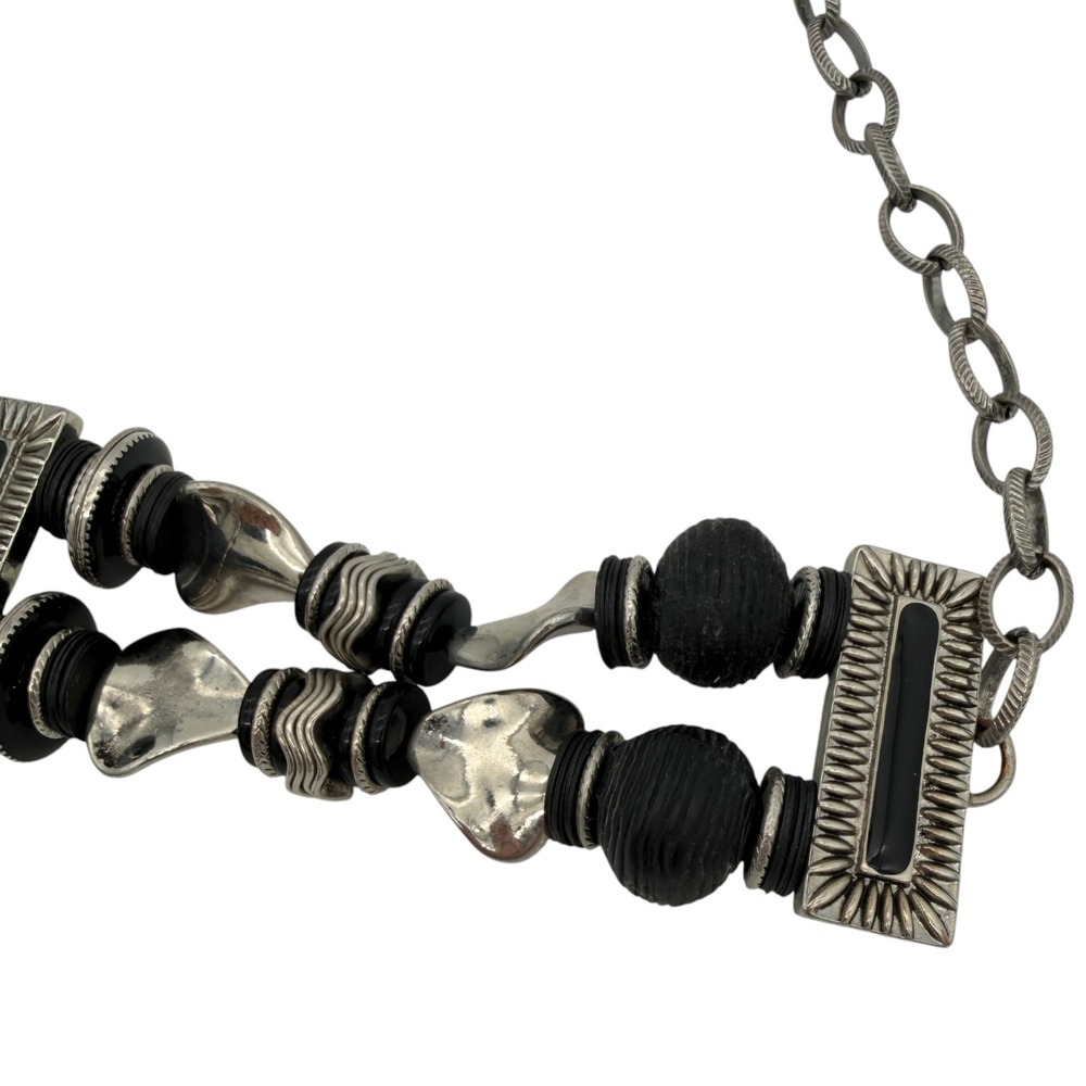 Chicos Silver Tone Black Resin Statement Chain Belt Boho Southwestern - Picture 7 of 7